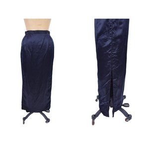 Vintage 1970s Satin Pencil Skirt 70s does 50s Black Long Skirt | W 26"